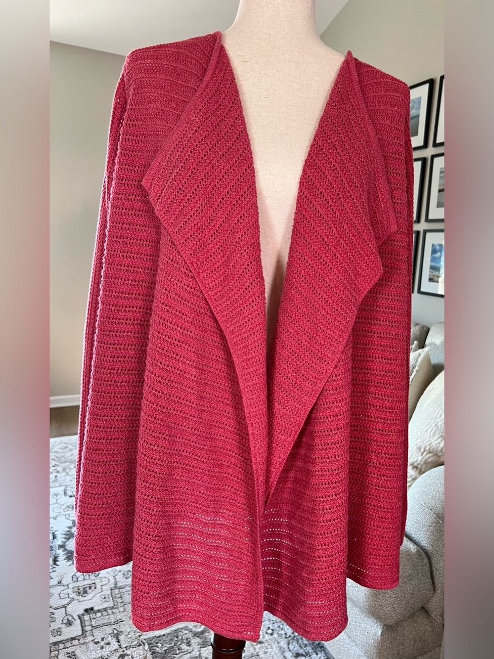 Jones New York Cotton Linen Open Drape Front Open Weave Cardigan Sweater Size 1X